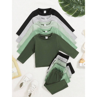 跨境2pcs Set Baby Boy Casual Solid Color Crew Neck Long|ru