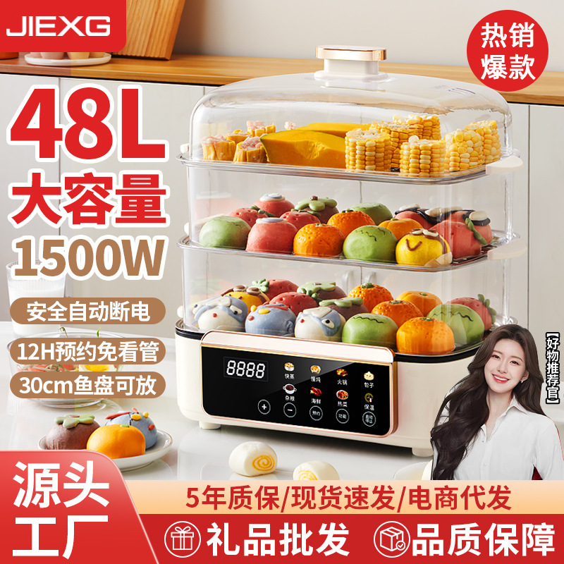 德国电蒸锅家用三层大容量多功能炖蒸煮一体预约定时防干烧蒸汽锅