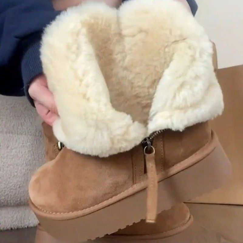 Botas de algodón gruesas del noreste de la nueva piel cálida en un tubo corto botas de nieve gruesas con cremallera lateral femenina