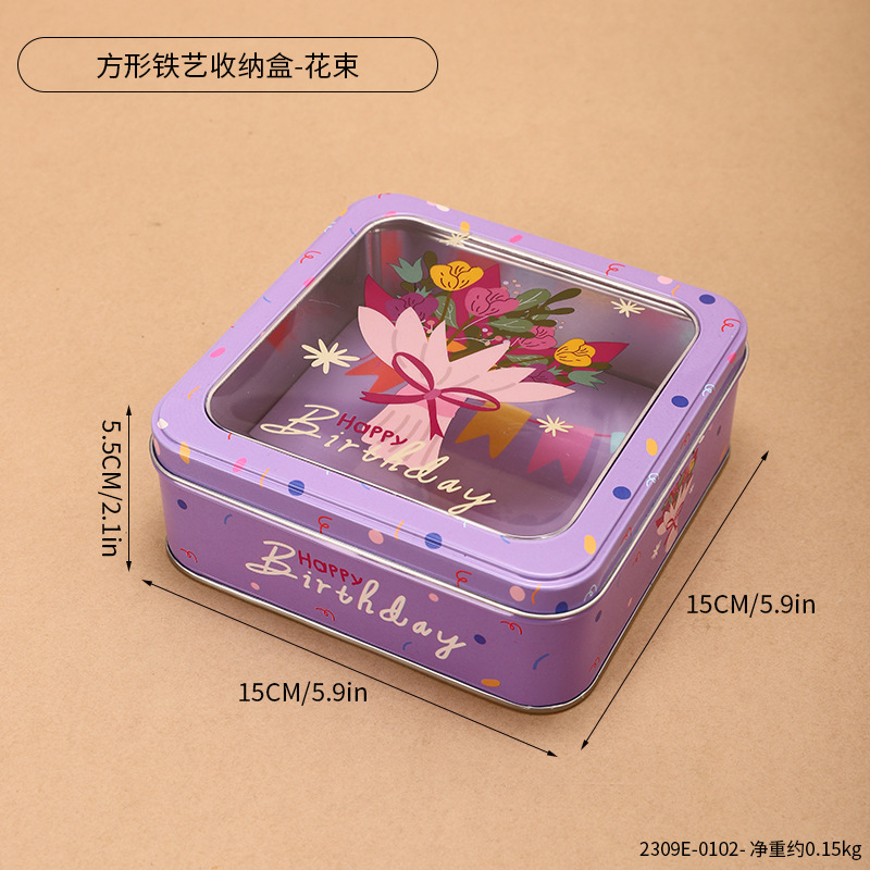 Navidad rectangular claraboyas caja galletas de Navidad caja de hierro caja transparente caja de embalaje caja de lata