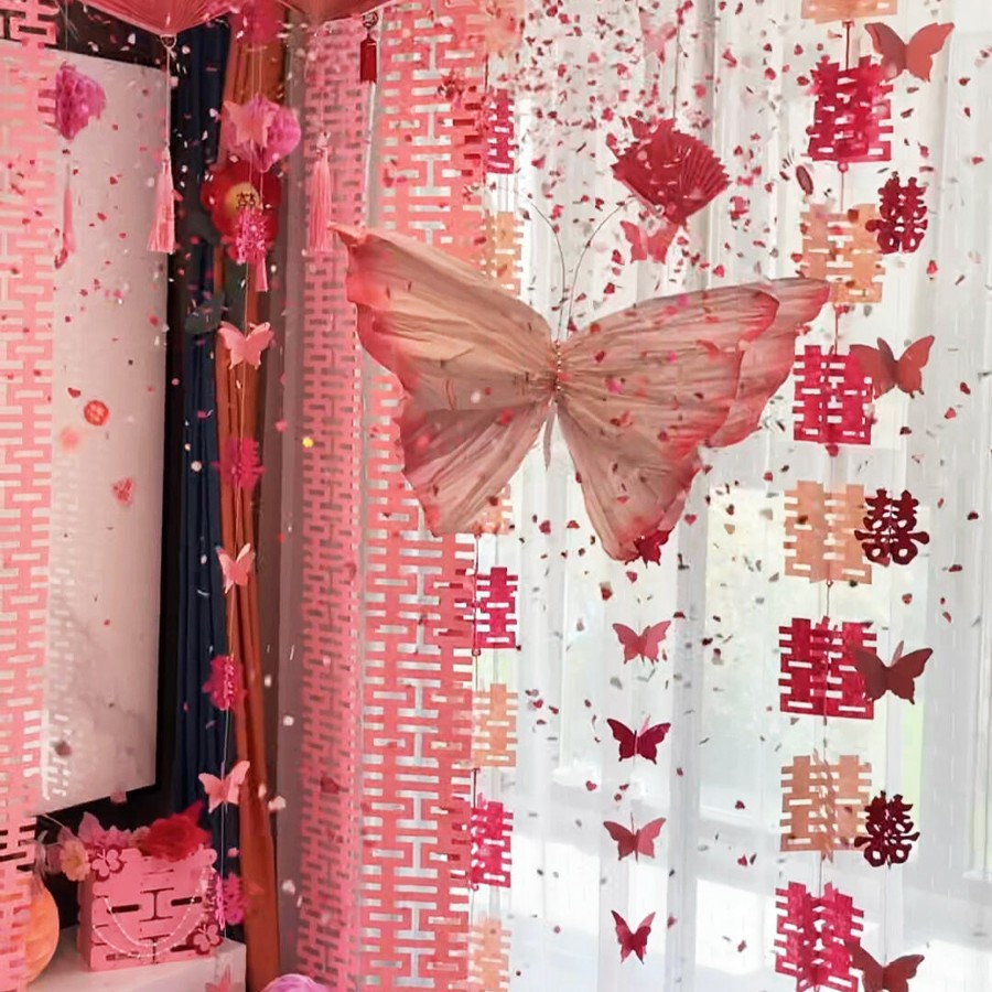 나비 반부채 웨딩룸 - 핑크 컬러 5 [커튼 장식 포함]