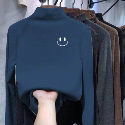 Women's Base Layer Top New Autumn/Winter Thick Medium and Large Children Long Sleeve Fleece Thick Half High Collar Stylish Top