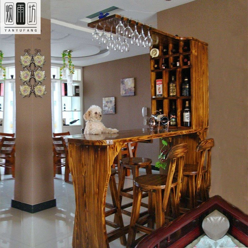 Modern-style foyer bar counter with solid wood partition, wine cabinet, living room home bar chair set, simple bar table