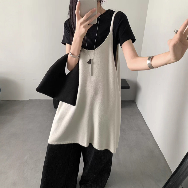 2025秋冬新款韩版宽松慵懒风针织背心吊带裙百搭叠穿中长裙子女|undefined