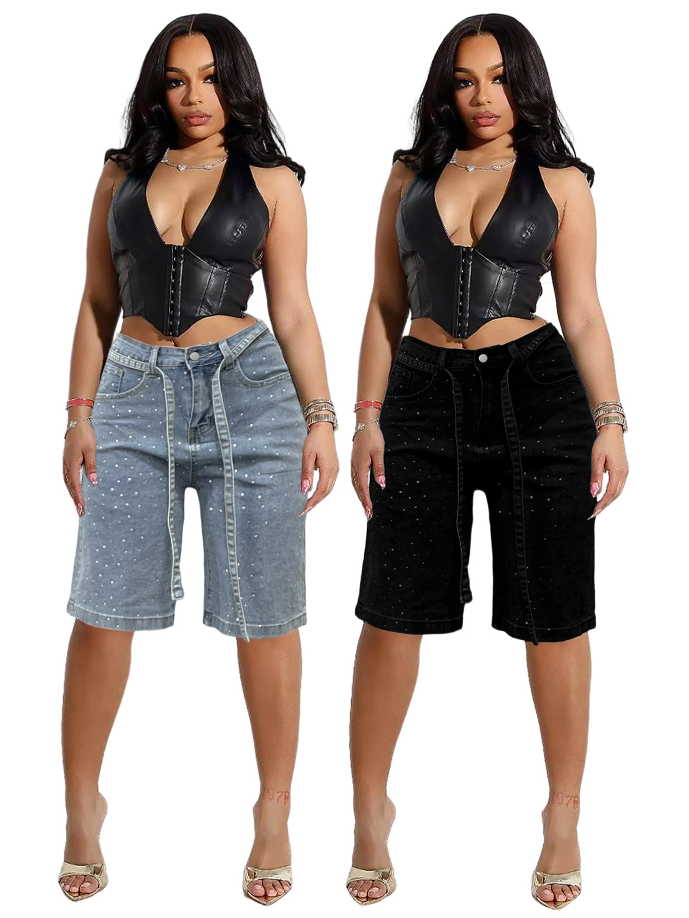 Damen Jeans Mit Strassgürtel Und Pünktchenmuster Weiter Schnitt_voghion.com