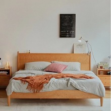 北歐櫻桃木實木床1.8米簡約日式白橡木原木家具單人主卧1.5雙人床