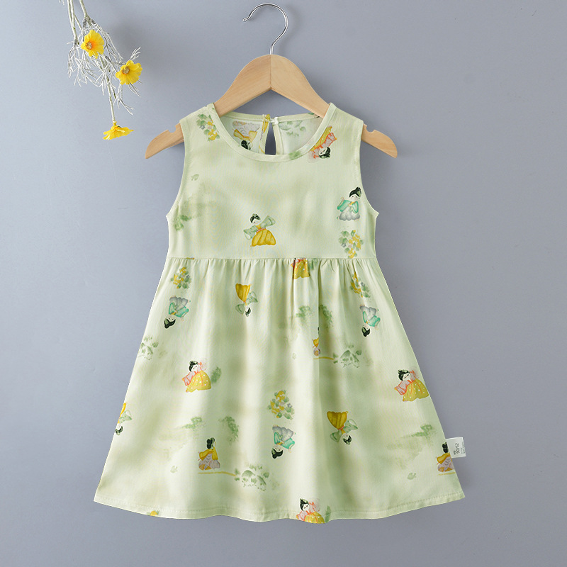 Vestidos de niña transfronterizos, vestidos de princesa florales de verano, ropa infantil de algodón y seda, faldas acampanadas con tacto de alta gama, transfronterizos.