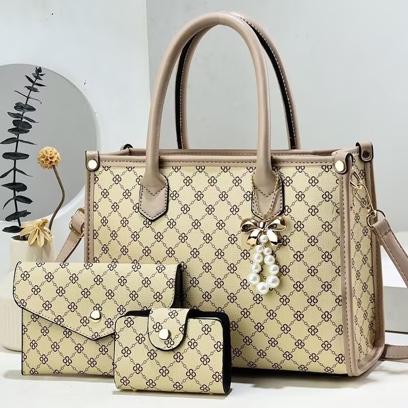 Daily Occasion PU Material Women's PU Flower Argyle Elegant Basic Sewing Thread Square Zipper Bag Sets