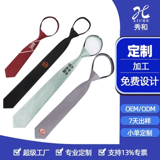 定制领带 男士免打男领带定做企业学校logo拉链领带定制厂家