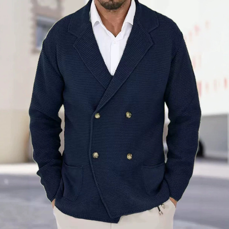 Amazon's New Knitted Cardigan Autumn and Winter Slim Fit Lapel Double-Breasted Sweater Suit Jacket European and American Fashion Men's Clothing