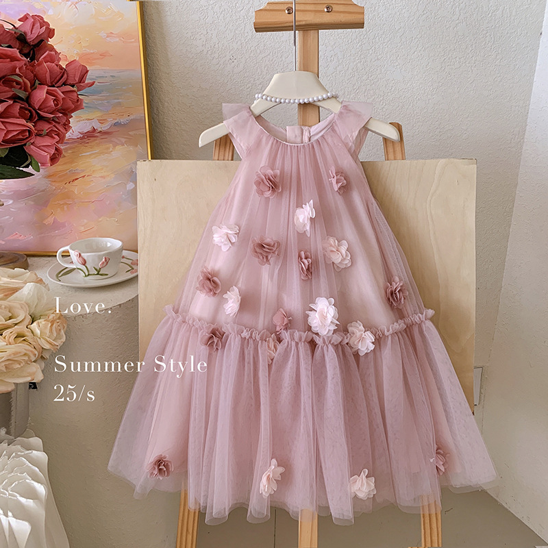 Girl's dress 2025 Summer Stylish Children's Princess Dress Little Girl's Summer Sweet Cute Mesh Dress