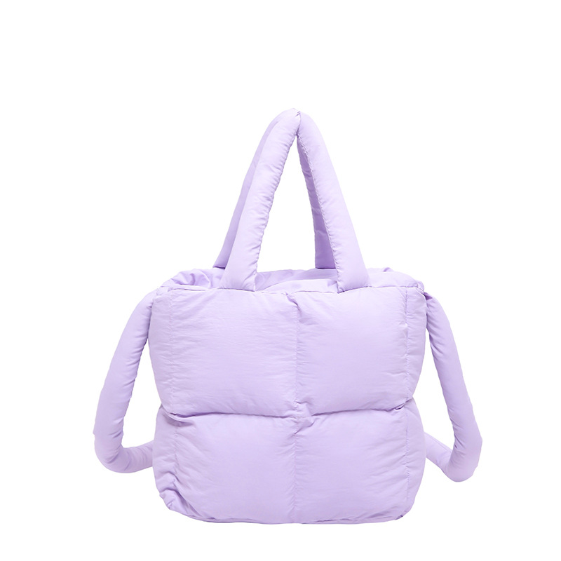 Women's square cotton filled cloud bag for women, simple cotton clothing, fashionable small square bag, light and stylish crossbody shoulder bag_voghion.com