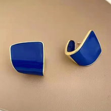克萊因藍幾何耳釘小眾設計簡約百搭耳環韓國2022年春夏新款潮耳飾