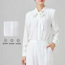 2025 新款气质桑蚕丝女立领蝴蝶结飘带衬衫浅职场通勤真丝上衣