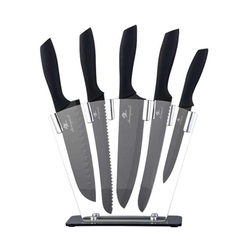 Cuchillo de pintura con cuchillo negro de acero inoxidable transfronterizo cuchillo de cocina de siete piezas cuchillo acrílico cuchillo comercial exterior image 6