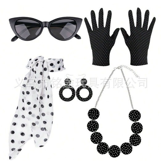 Cosplay de fiesta de la era europea y americana, ropa retro de la década de 1950, aretes de lunares, aretes, diadema, accesorios