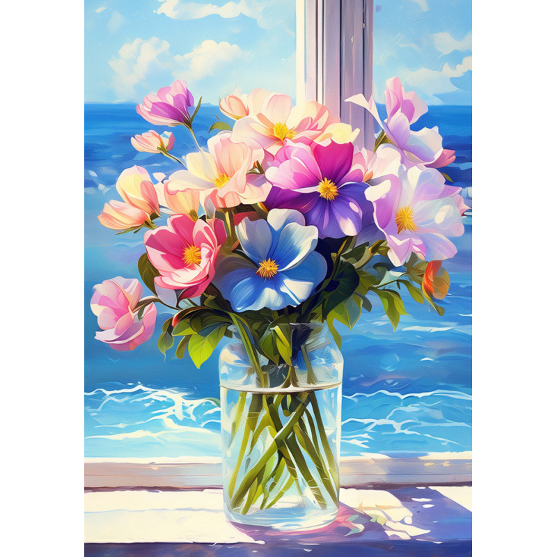 Diamante DIY transfronterizo pintado completo mar flor paisaje jarrón decoración pintado 5D Rubik cubo fábrica de diamantes al por mayor