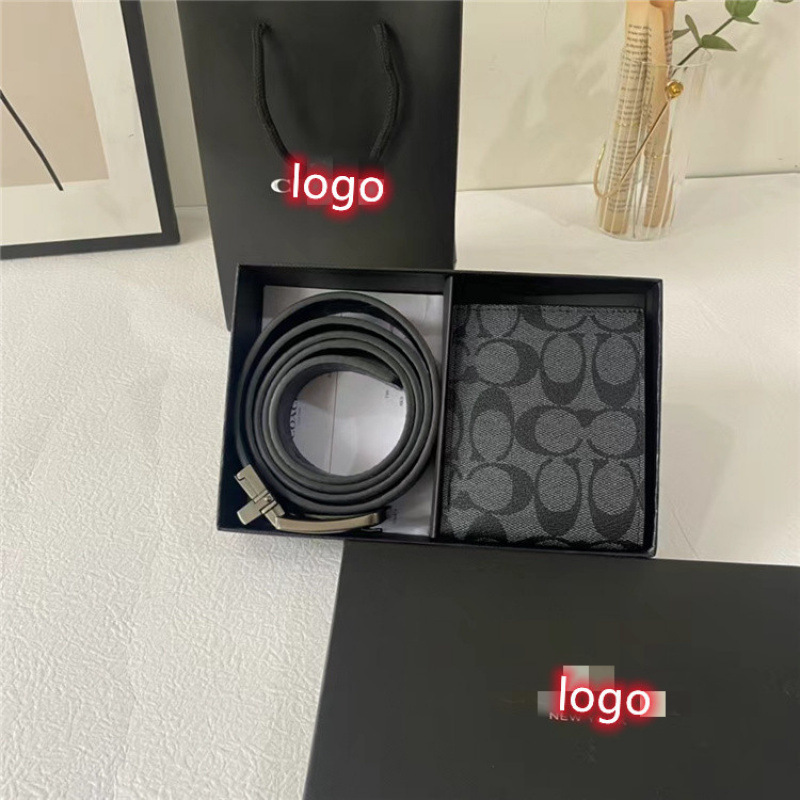 New Coach C Black Box Wallet Belt Business Casual Retro Literary Belt Pin Buckle Men's Gift Box Packaging