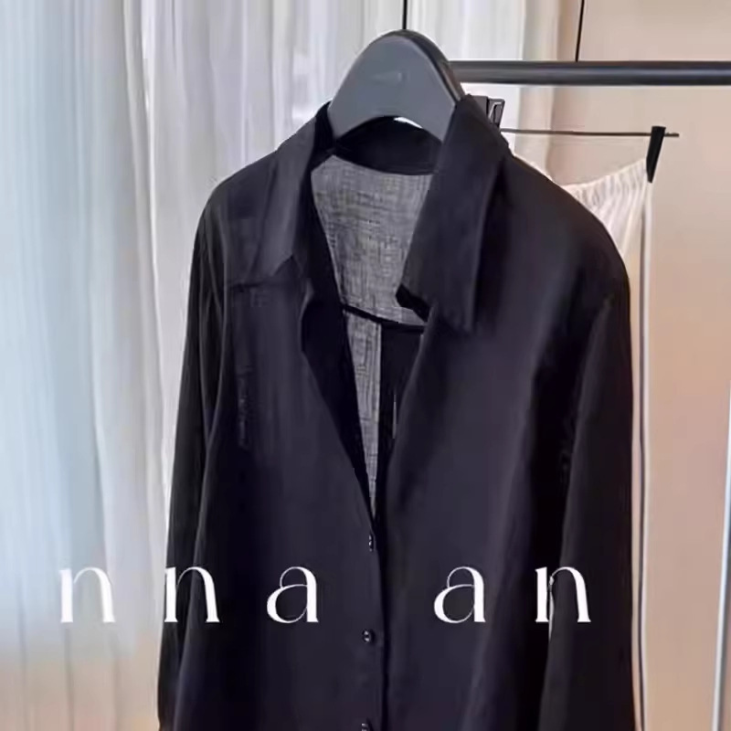 No D Recommended! High-End Lightweight Black Ramie Sun-Protective Shirt for Women, Summer 2026, Comfortable Loose-Fitting Lazy Top No D Recommended! High-End Lightweight Black Ramie Sun-Protective Shirt for Women, Summer 2026, Comfortable Loose-Fitting Lazy Top
