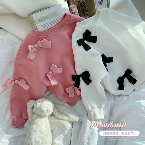 Girls 'sweaters, new clothes, long-sleeved children's spring and autumn fashionable clothes, bow tie, fashionable style