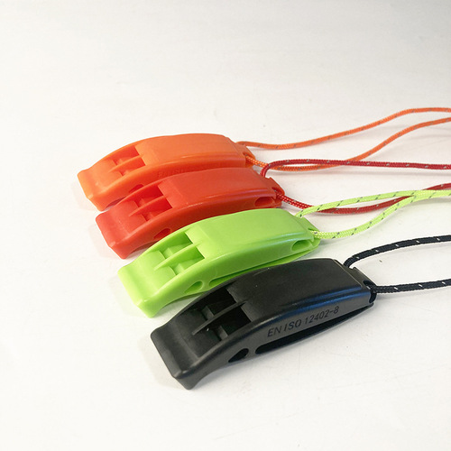 Outdoor first aid survival dual-tone whistle, first aid whistle, dual-tone survival whistle, clip-on curved high-pitched whistle