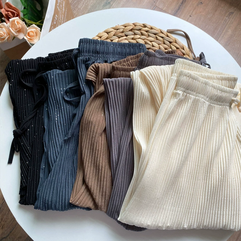 Pleated Wide-Leg Trousers, Starry Sky Print, One Size, Elastic Waist Drawstring