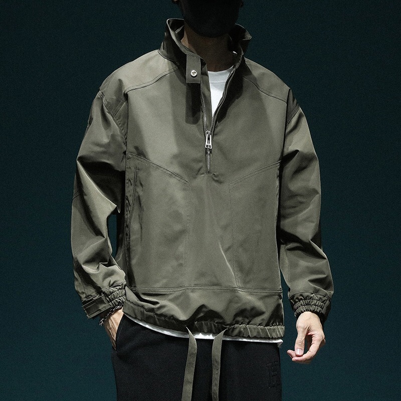 Half Zipper Jacket Coat Men's Loose plus size Simple Mountain Style Design Sense Thickened Charge Clothes Spring and Autumn Trendy Brand Top