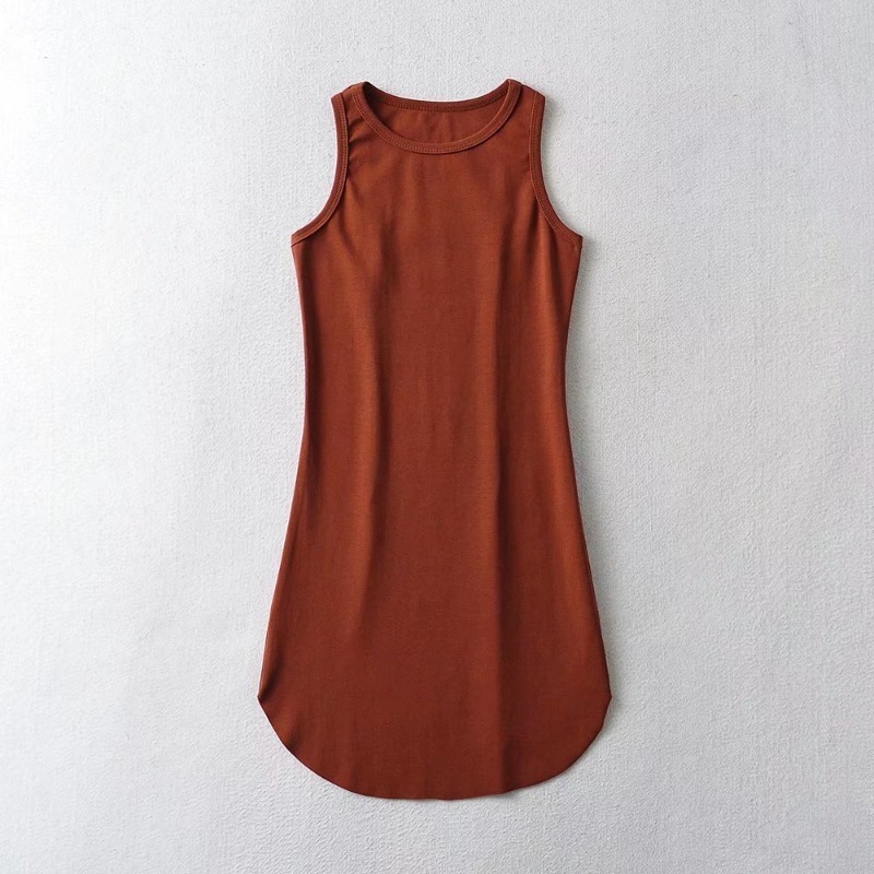 Round neck elastic sleeveless tight solid color dress NSXDX120871