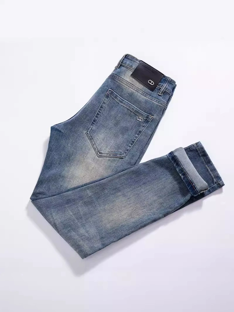 Quality summer jeans, elite trousers, elastic universal blue rostometer