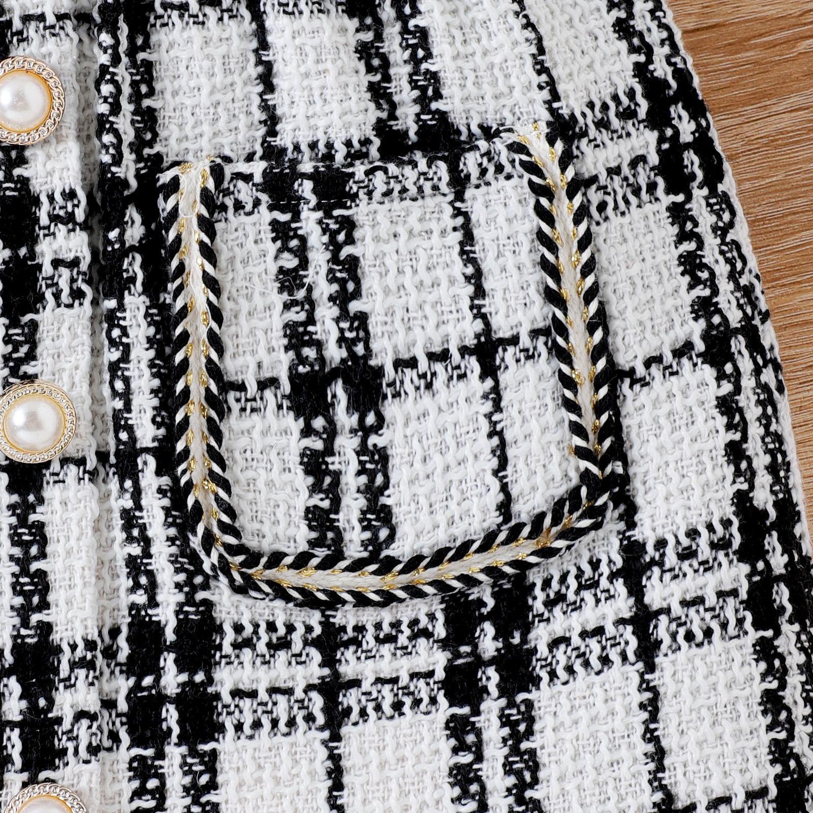 Autumn winter medium-sized children's with high collar cotton top, small fragrant checkered short skirt, and hat three_voghion.com