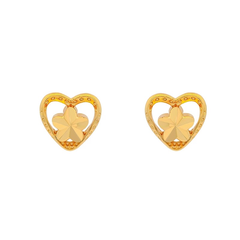 Pendientes de Corazón y Flor de Aleación de Cobre, Chapado en Oro de 24K para Mujer
