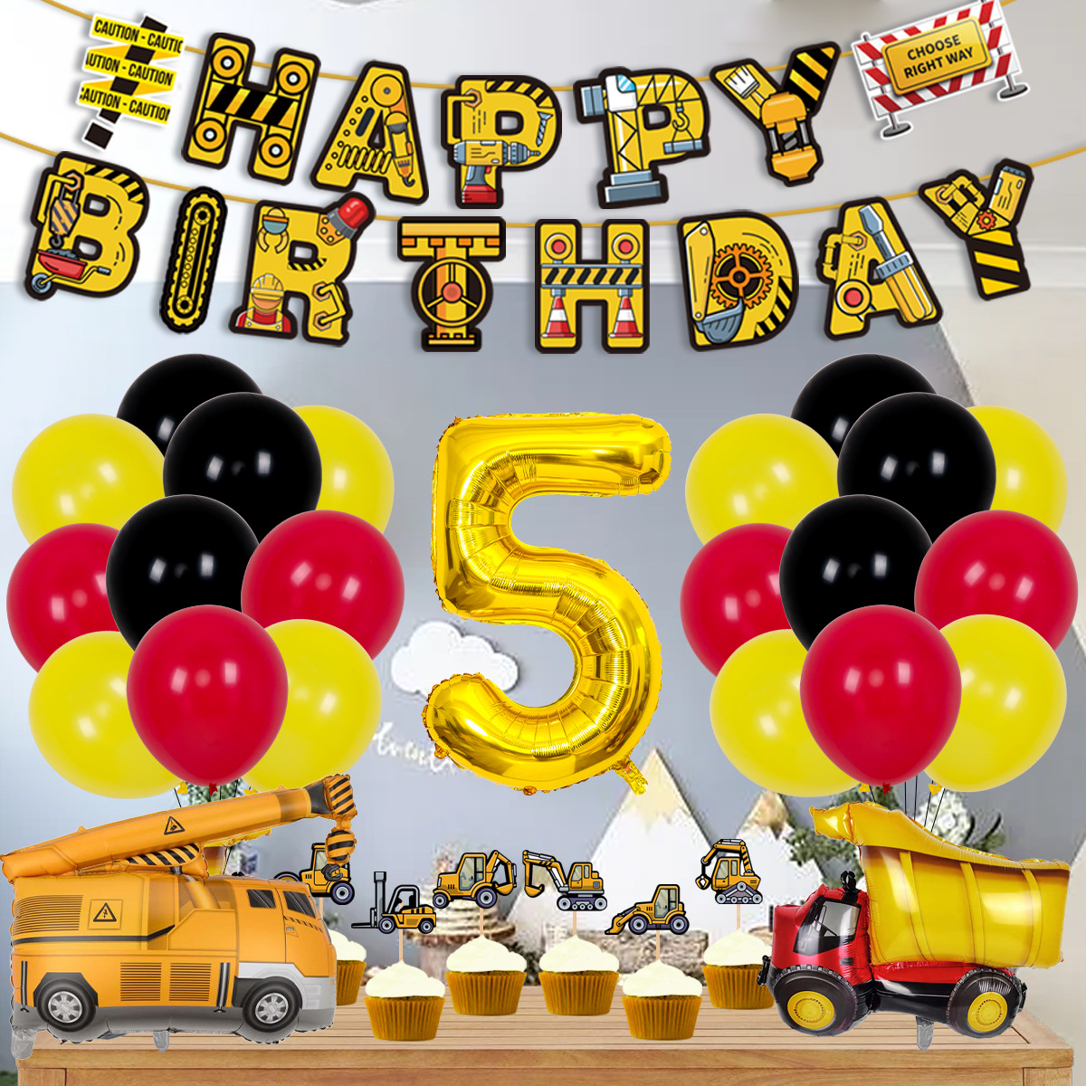 Decoración de fiesta de cumpleaños infantil de 10 pulgadas traje de globo de látex redondo Globo de cumpleaños de vehículo de ingeniería