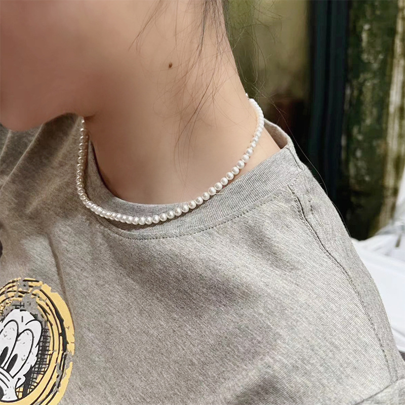 正圓天然淡水珍珠項鍊鎖骨鏈強光925銀扣4-4.5mm/4.5-5mm