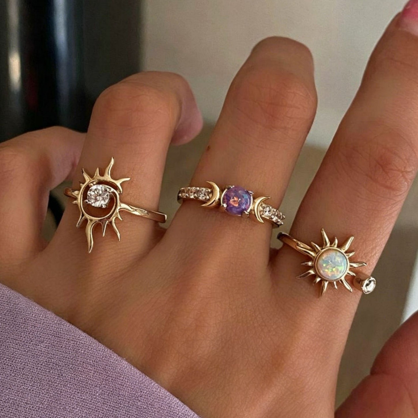 Set di anelli sole e luna viola gioielli firmati donna_voghion.com