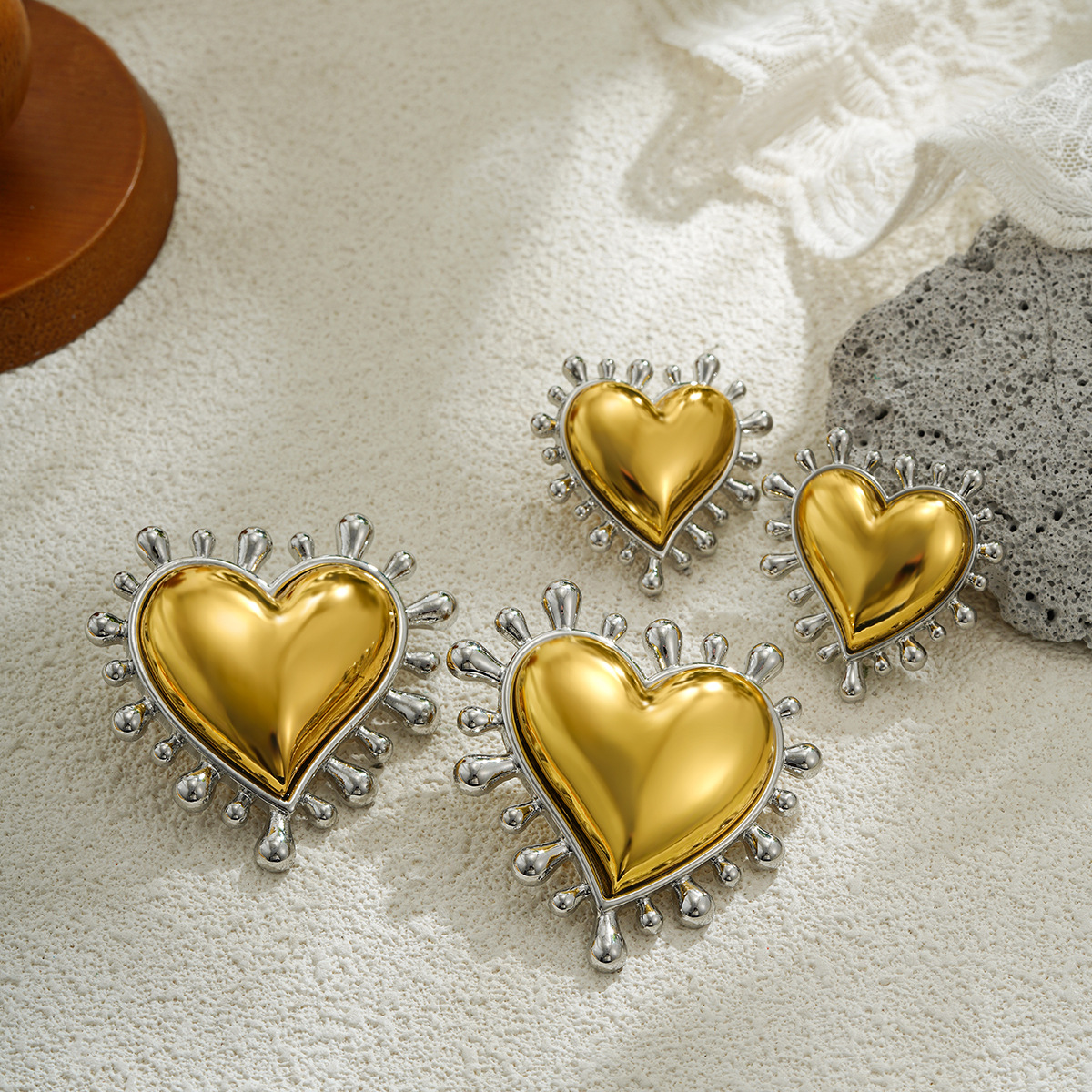 Ear Studs Classification 1 Pair Exaggerated Punk Heart Shape Mixed Metal Plating Zinc Alloy Ear Studs
