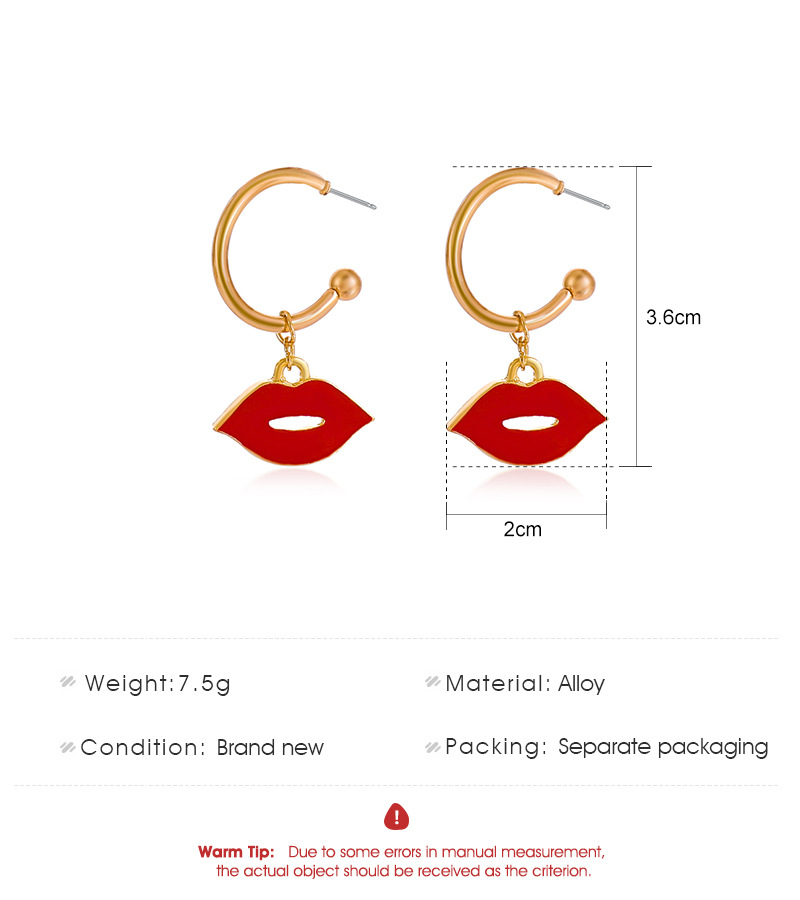 New Creative Sexy Red Lips Earrings Female Fashion Exaggerated C-shaped Earrings display picture 1