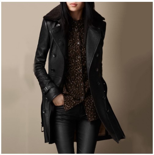 Cross-border Foreign Trade Women's Coat British-style Thickened Fur Collar Mid-length Leather Motorcycle-style Leather Jacket Women's Coat