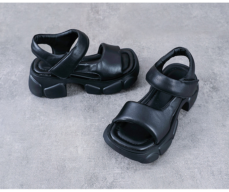 Dép sandal nữ quai ngang da bò thật, đế dày cổ điển, hở ngón, phong cách La Mã — Màu be chi tiết 13