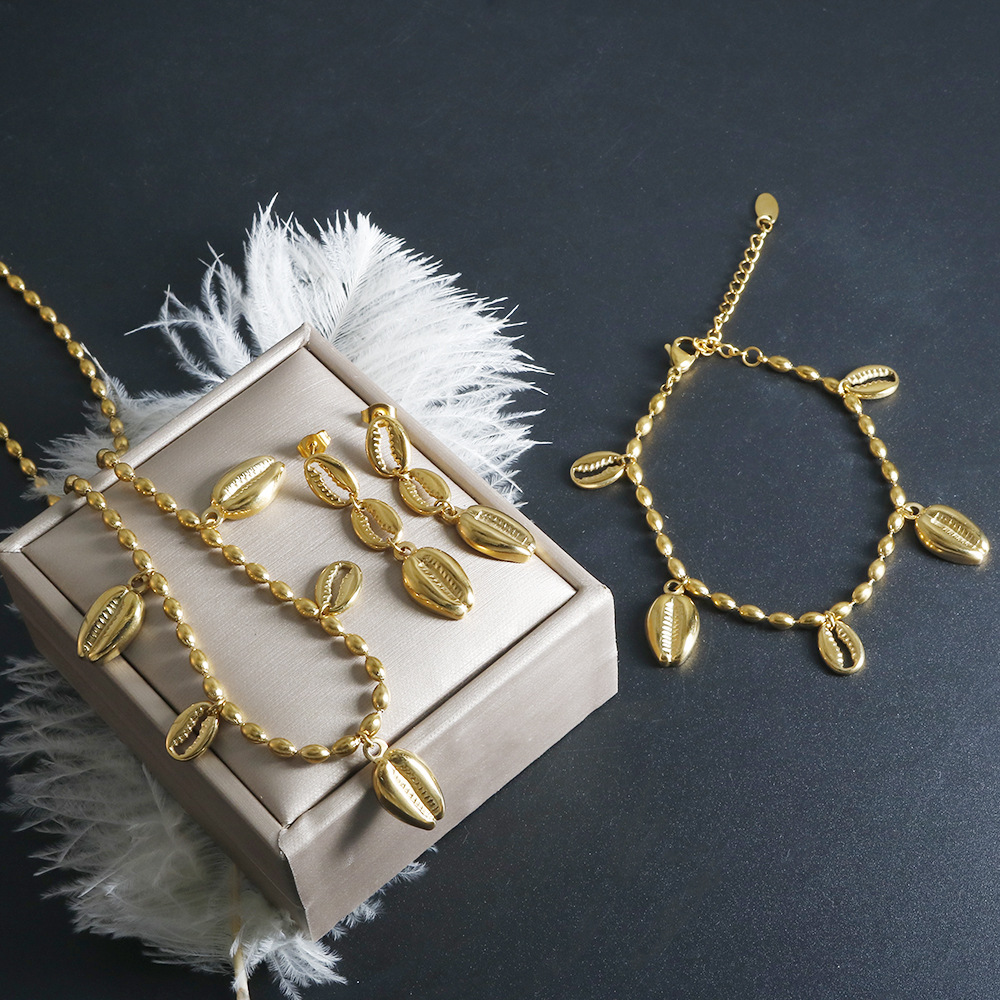 Women's Gender Wholesale Jewelry Casual Marine Style Conch 304 Stainless Steel Plating Bracelets Earrings Necklace