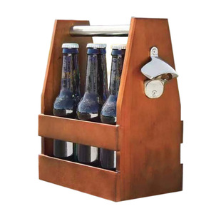Amazon Wooden Beverage Local Beer Can Beer Rack with Handle and Metal Bottle Opener Wooden Rack