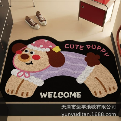 Circle Floor Mat, Home Entrance — Avtomobil döşəmə paspasları - jumping-pajamas-dog-alien-4060cm