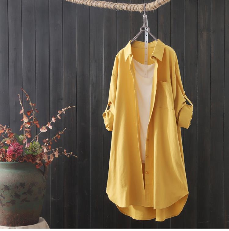 Women's Long Cotton Linen Shirt Loose Slim Fit Casual Elegant Fashion Outerwear Jacket Top For Spring Autumn_ecoleips.com