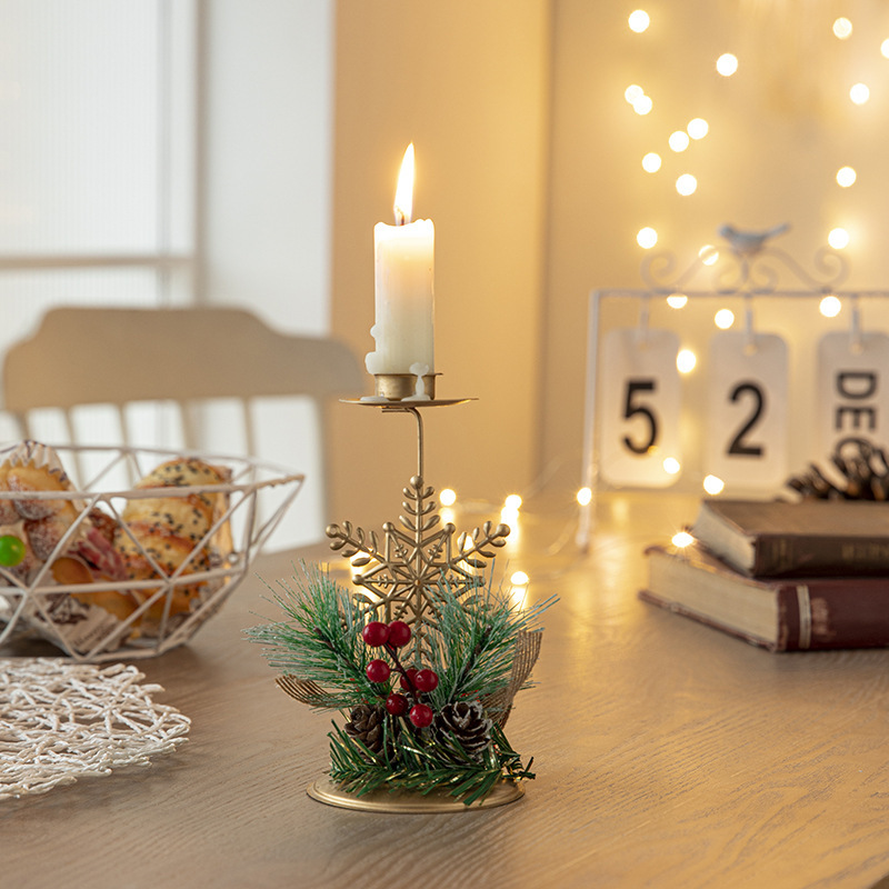 Candelero navideño de hierro dorado, ventana de piñón, decoración de mesa, decoración navideña, decoración de ambiente, bandeja de velas