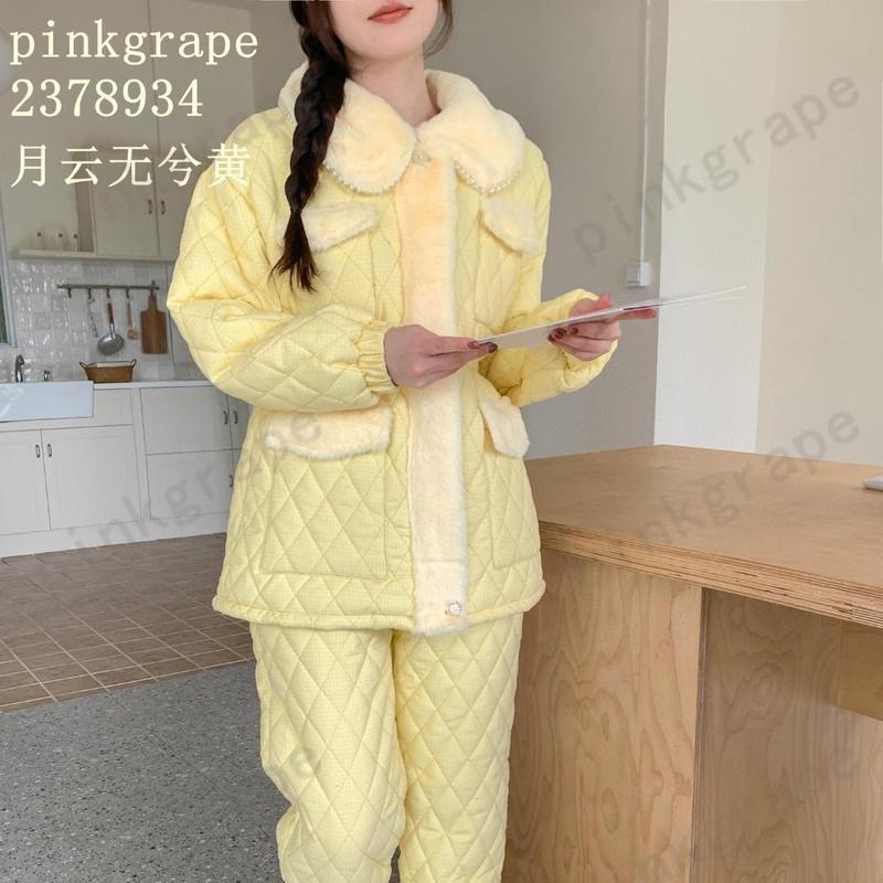 pink grape女士三层夹棉韩版休闲加厚套装保暖舒适家居外出服冬款