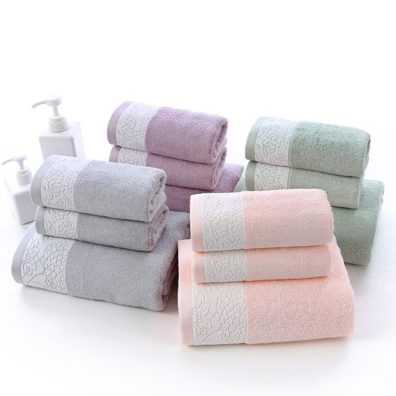 Manufacturer Wholesale Bamboo Fiber Solid Color Jacquard Towel Bath Towel Set Face Towel Three-Piece Set Soft and Absorbent