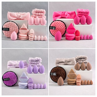 Cross-border explosions powder puff suit triangle thumb powder puff coral fleece wrist bow suit hair band beauty egg