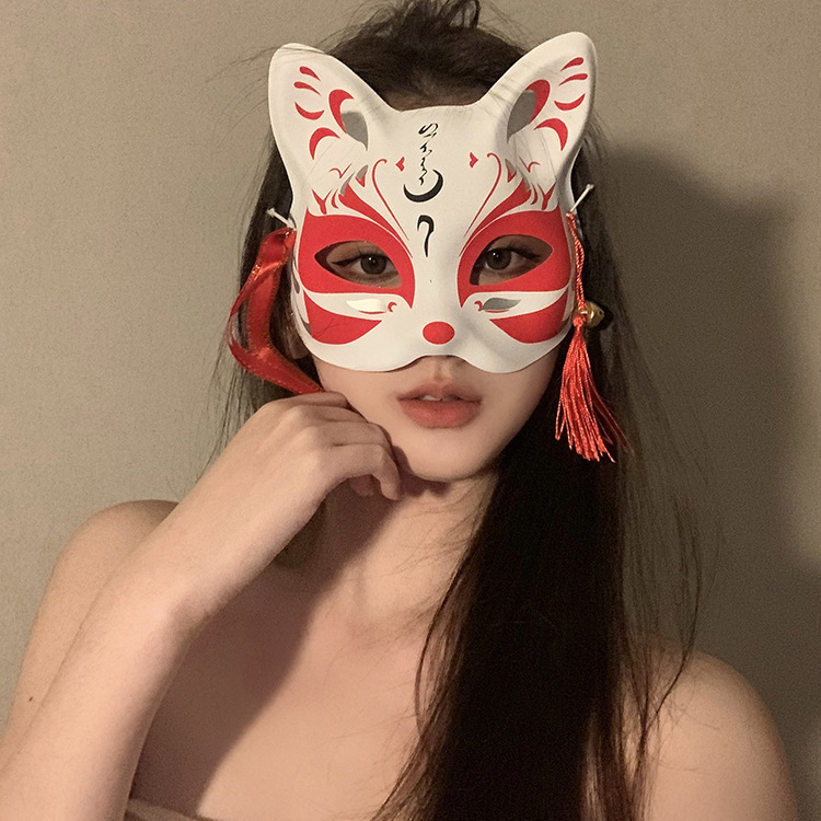 新年面具神明少女狐狸花脸面罩古风国风彩绘舞会酒吧半脸装扮面具|undefined