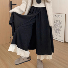 韩系蕾丝花边阔腿裤裙秋冬2025新款高腰显瘦屁帘拼接休闲半身裙裤