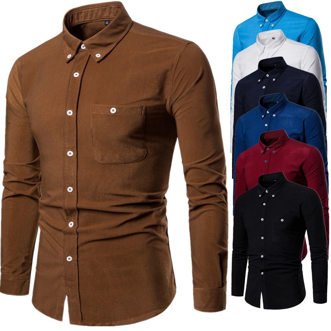 Camicia da uomo a maniche lunghe in velluto a coste casual_voghion.com