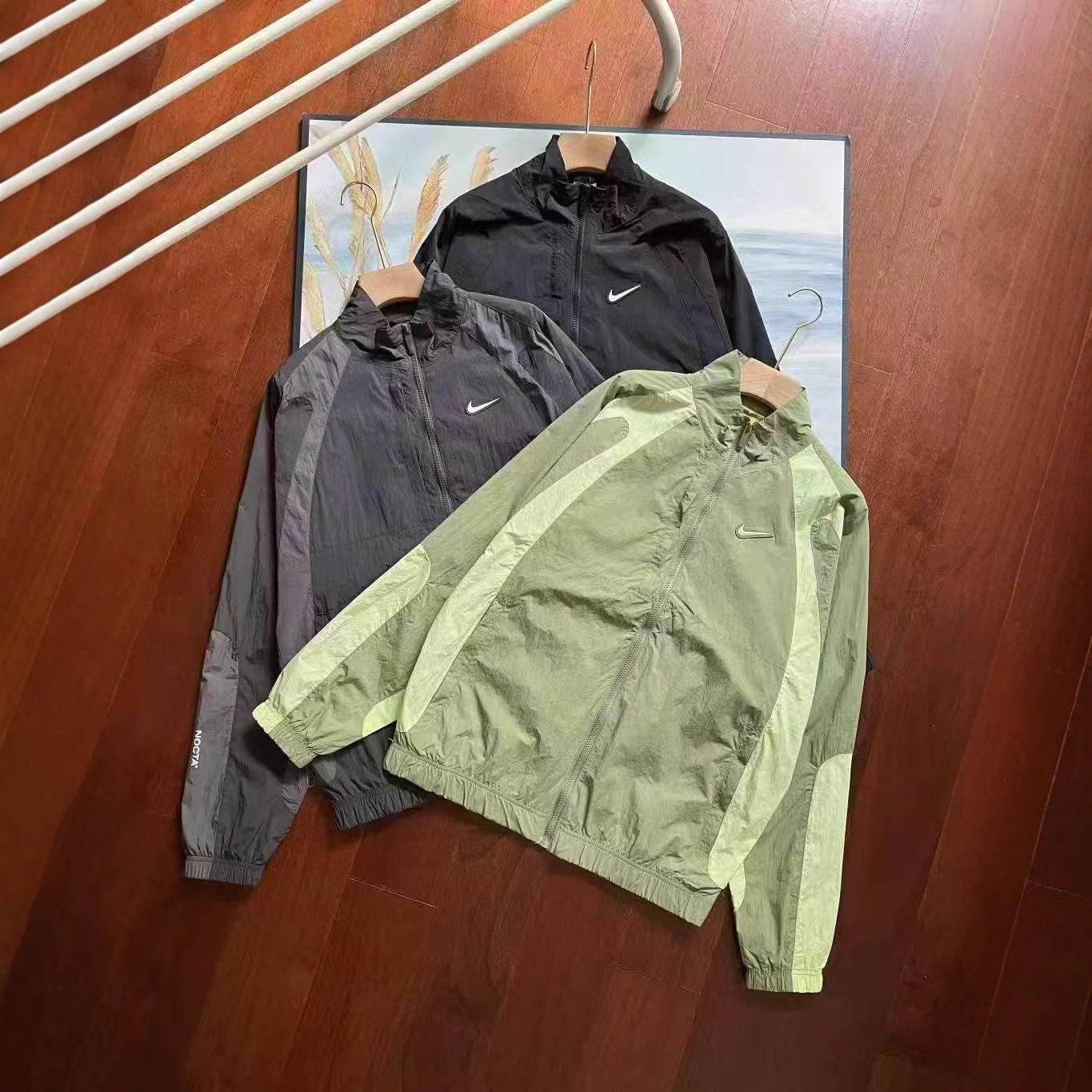 Three-Label Brand New Noc Collaboration Hook Men's Trench Coat Jacket, Color-Blocking Patchwork Stand Collar Couple's Cotton Jacket